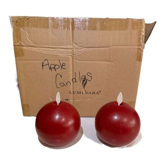 2 Luminara 3" Round Sphere Red Apple Flameless Candles With Remote - Picture 1 of 3